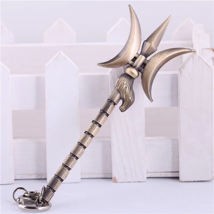 

League Of Legends LOL Grandmaster at Arms Jax 12CM Metal Halberd Pendant Key Ring Keychain Car Pendant Jewelry Accessories