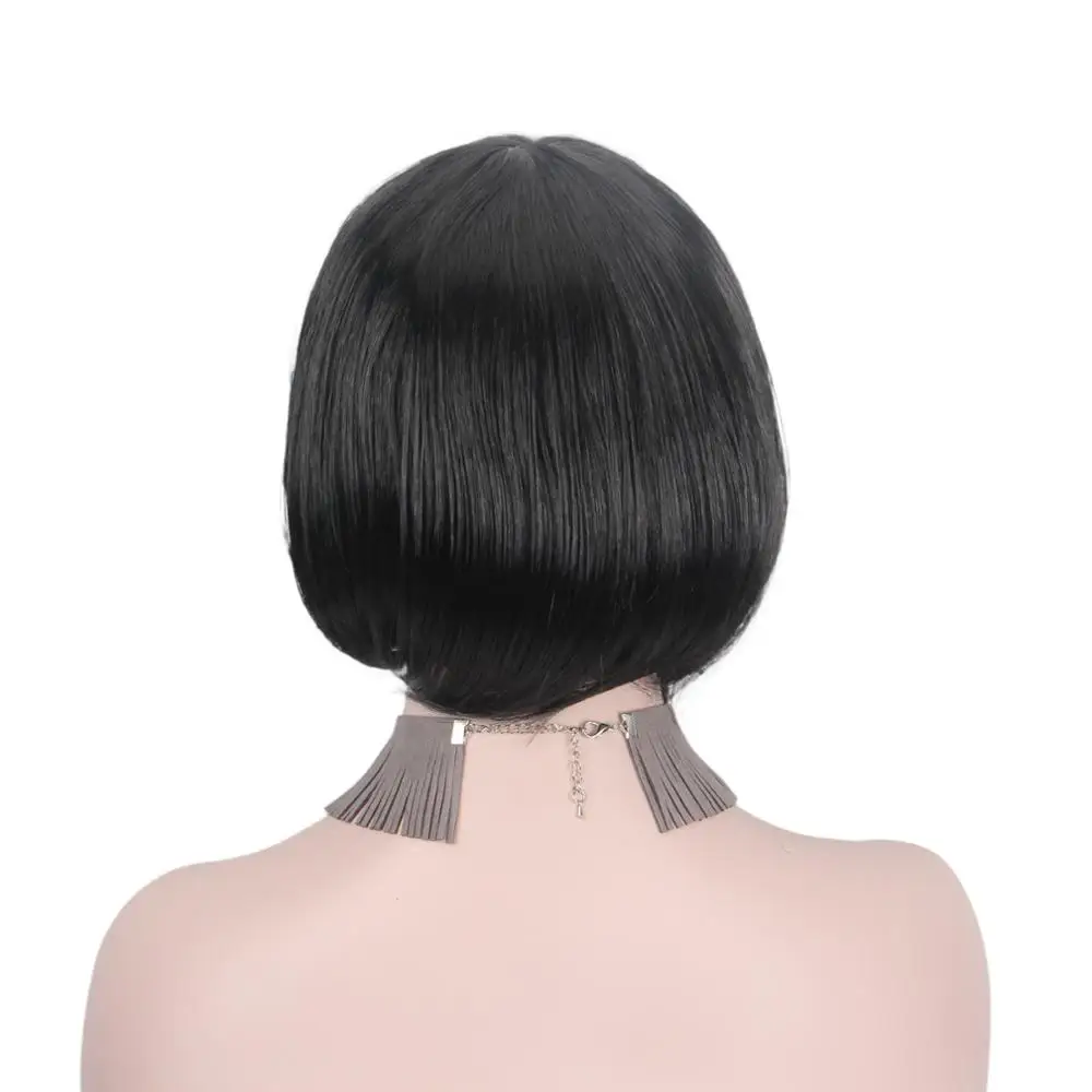 Короткий боб парик черные волосы синтетические парики для женщин девушек студентов волнистые волосы с плоской челкой как настоящие натуральные человеческие волосы
