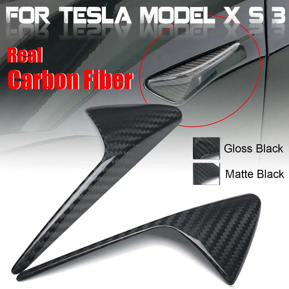 

Carbon Fiber Side Camera Decorative Cover Side Grille For Tesla Model X Model S Model 3 2013-2019