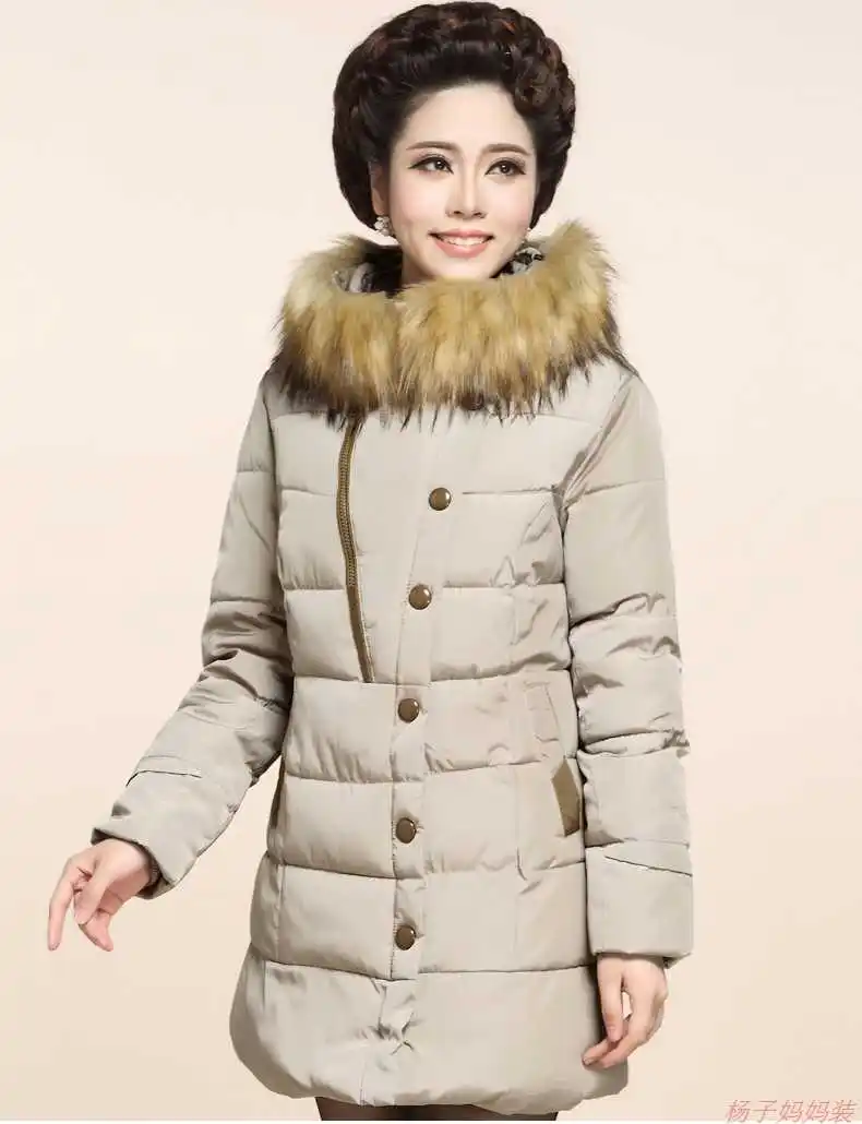 

New Arrival Fashion Winter Down Jackets Zipper Buttons Fur Hooded Collar Long Thickening Cotton Padded Women Outerwears H4529