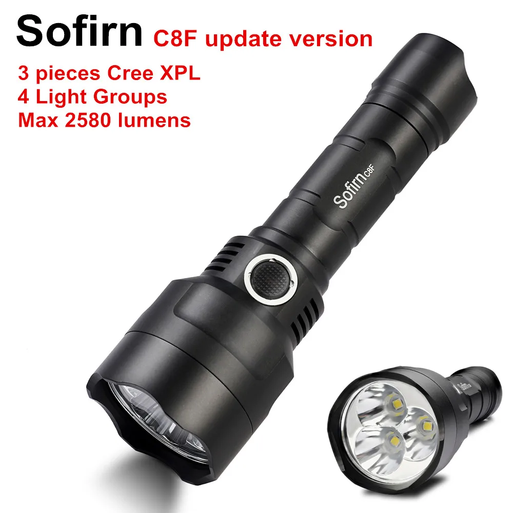 Sofirn C8F Triple Reflector Tactical LED Flashlight 18650 Powerful 2580lm Flash Light Torch 3 Cree XPL