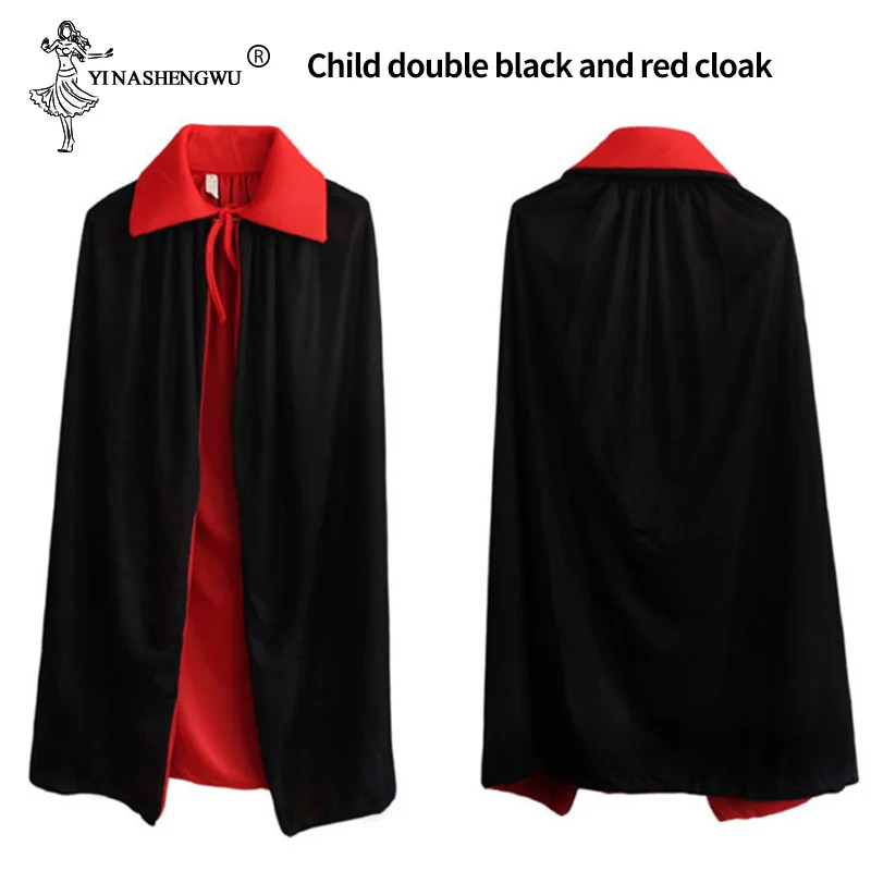 Костюм на Хэллоуин черная, красная вампирская накидка Дракула дьявола с капюшоном, маскарадный костюм, двусторонняя накидка для детей