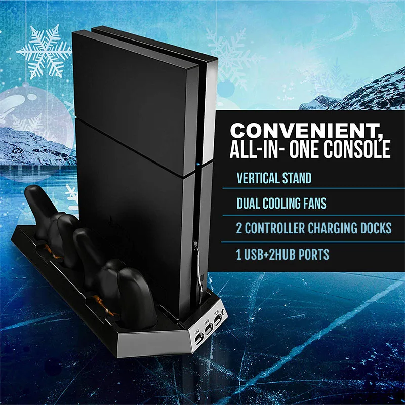  PS4/PS4 Slim Vertical Stands with Cooling Fans Dual Controller Charging Station Cooler Charger For 