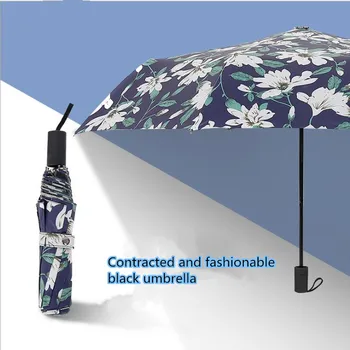 

NEW Lily Pattern Lady Parasol Floral Umbrella Sunny & Rainy 3 Folding Black Coating Women umbrella umbrella