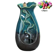 Керамическая ароматическая горелка с обратным потоком лотоса, ароматическая печь с водопадом, держатель для благовоний, Декор для дома и офиса+ 20 шт., ароматические конусы