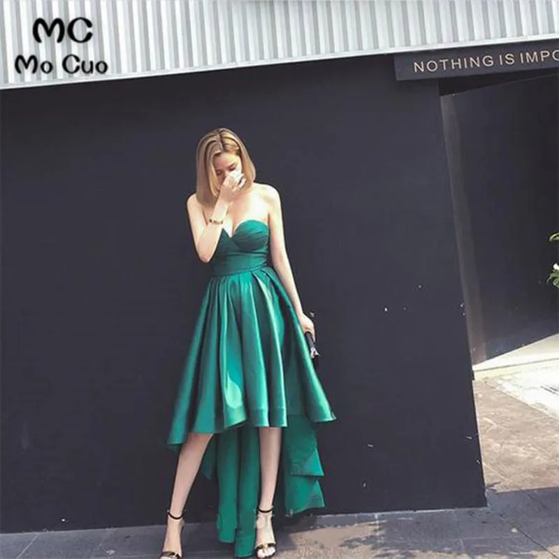 Elegant Green Satin A Line High Low Prom Dress Sweetheart Formal Senior Girls Graduation Dress34