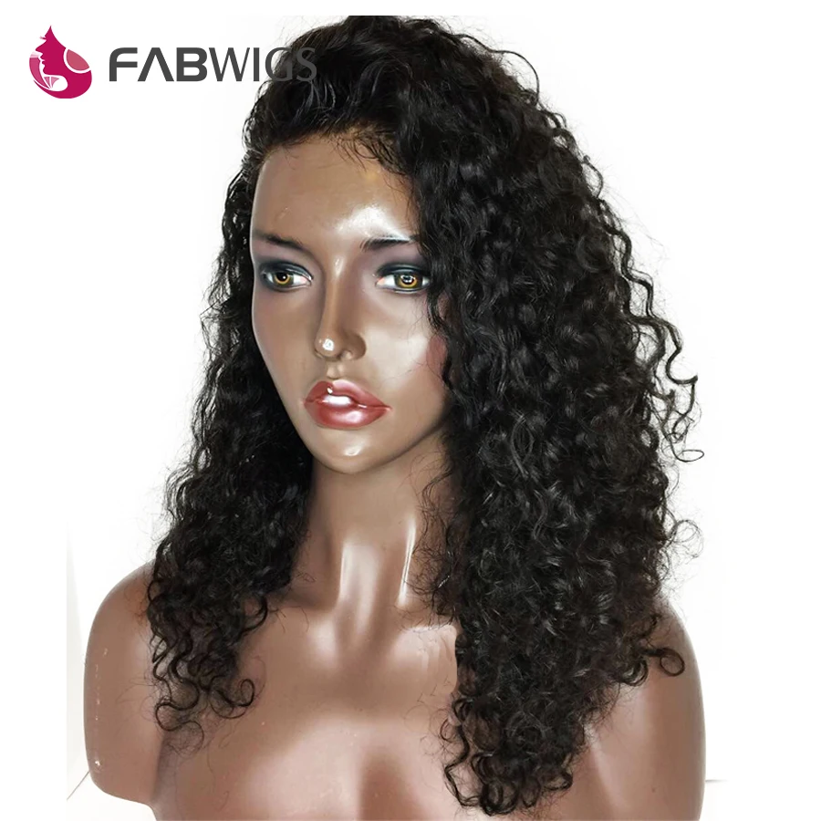 Fabwigs полный парик шнурка бразильский кудрявый человеческих волос парики с