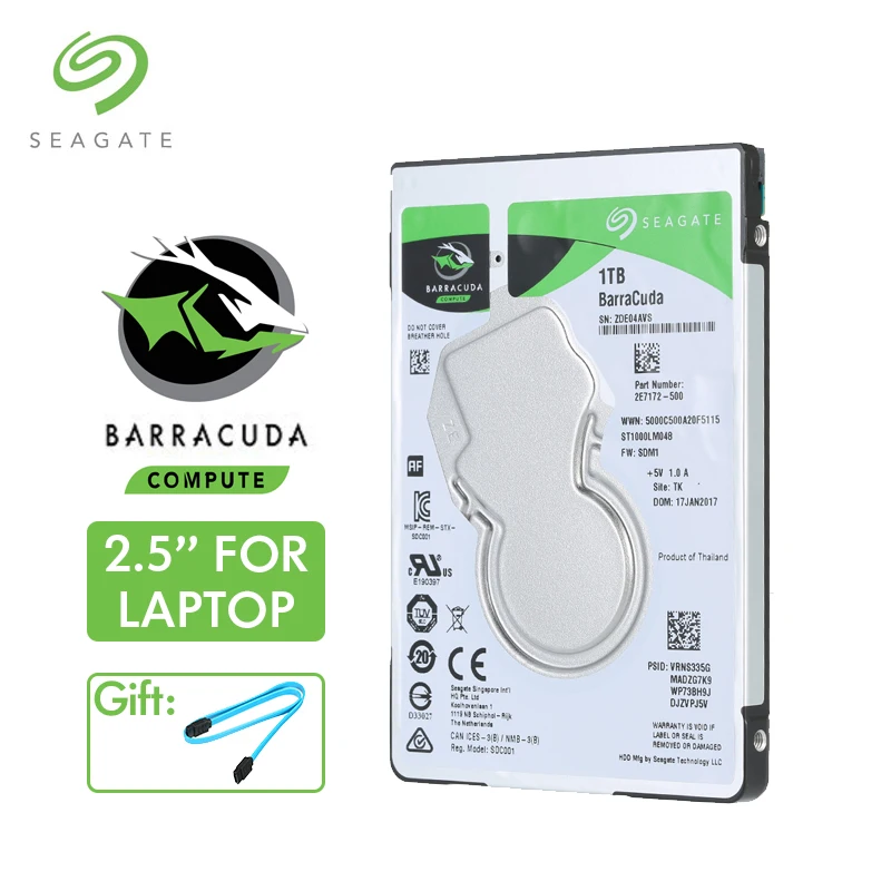 

Seagate BarraCuda Laptop HDD 1TB SATA 6Gb/s 2.5" 7mm 128MB Cache 5400RPM Internal HDD Hard Disk For Laptop