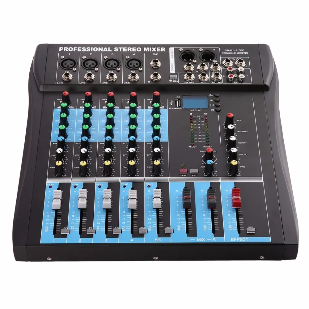 CT6 6 канальный профессиональный стерео микшер Live Аудио Звуковая консоль вокальный эффект процессор с 4-CH моно и 2-CH стерео вход Горячий
