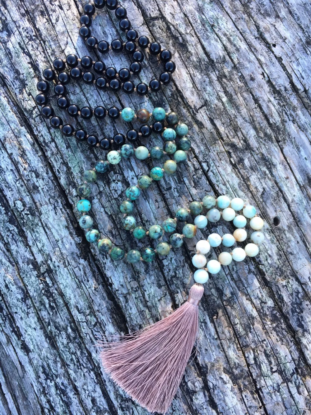 108 бусина Мала ожерелье Амазонит африканские ISES& Onyx ожерелье завязанное молитва Йога ожерелье с кисточками медитация ожерелье s