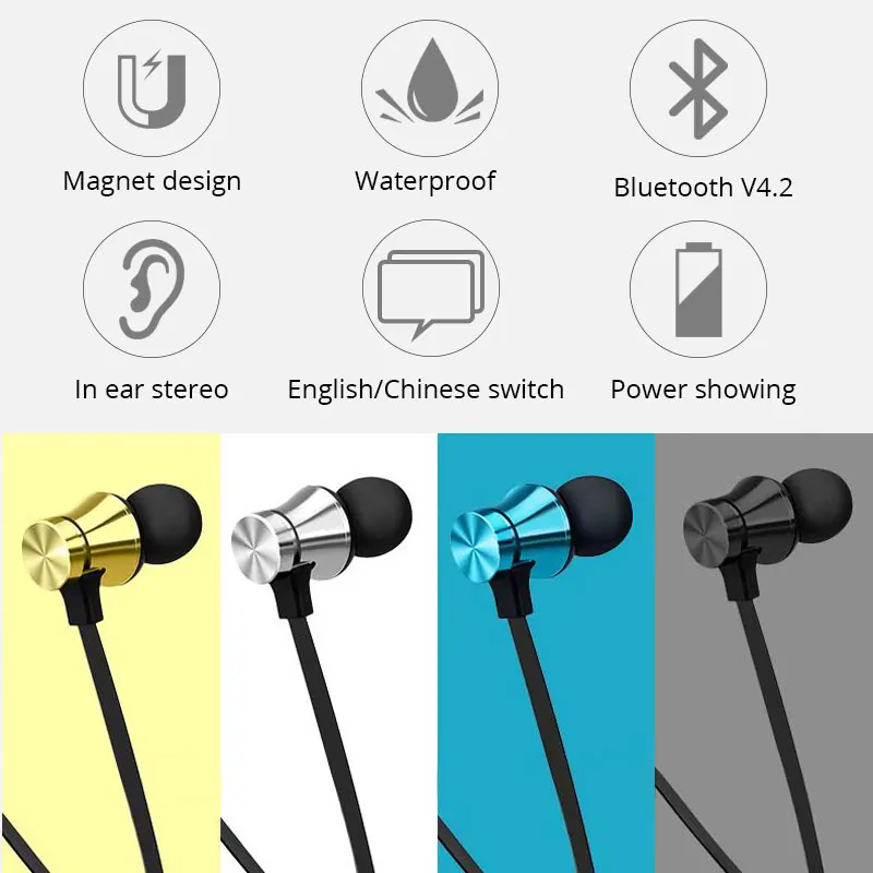 Магнитные Bluetooth наушники 4 2 гарнитура водонепроницаемые спортивные со