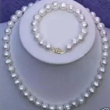 9-10 мм Южное море AAA+++ белое барочное жемчужное ожерелье+ браслет 7,5-" 925 серебро