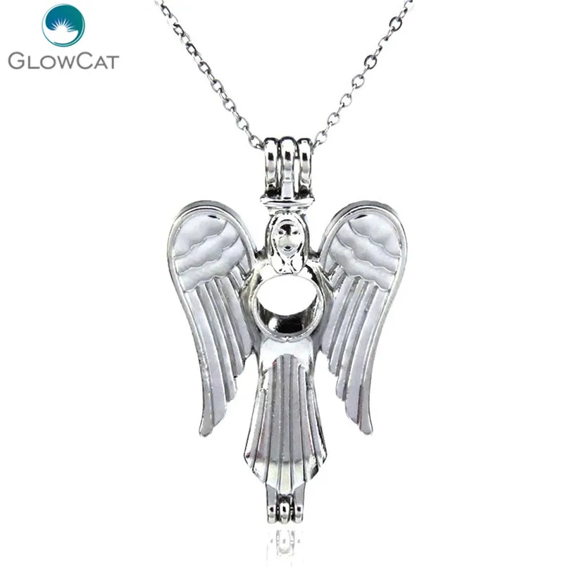 K51 Women Silver Tale Wing Angel Diffuser Locket Necklace Aromatherapy Steel 16&quot Aroma Essential Oil | Украшения и аксессуары