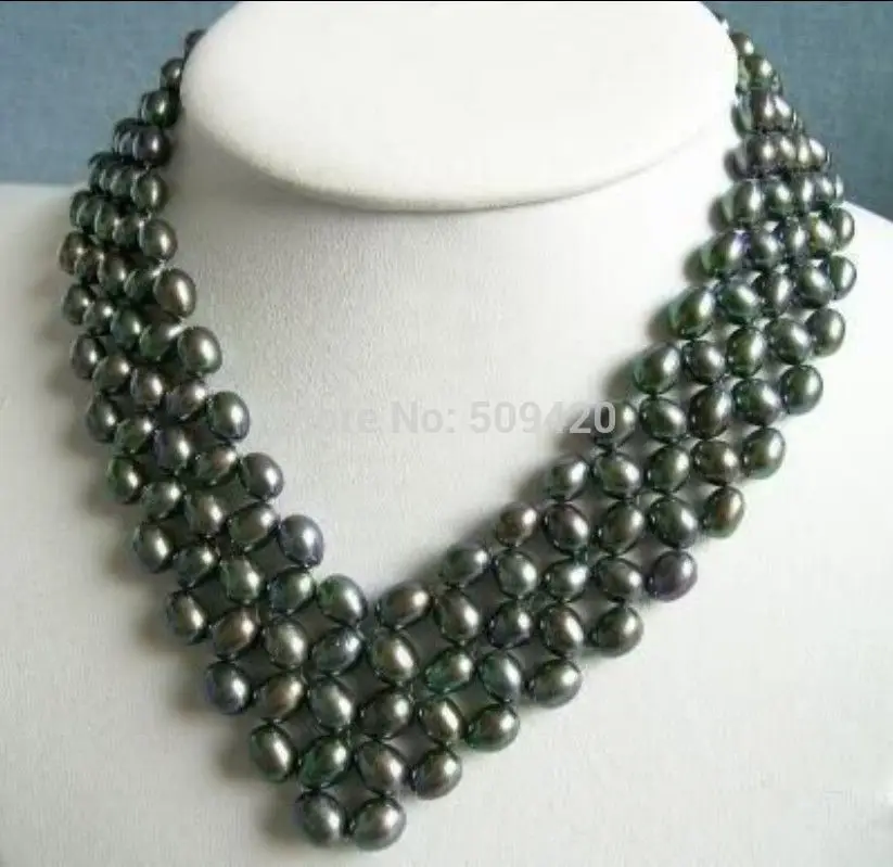 

~~ Free Shipping >>Unique style 5 Rows Nobby Akoya Black Pearl Necklace