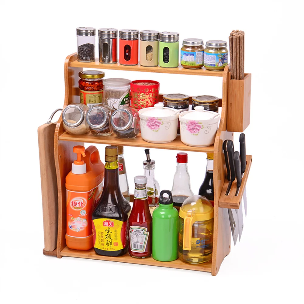  Bamboo multi-function storage rack spice setting floor multi-layer kitchen chopsticks knife storage - 33001783181