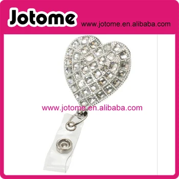 

Rhinestone crystal retractable ID badge holder reel - Clear Heart reel