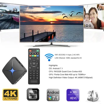 

T96N Android 7.1 Smart Android TV Box RK3328 Quad Core UHD 4K H.265 USB3.0 2GB / 16GB Bluetooth 4.0 WiFi LAN HD Media Player