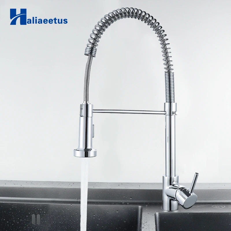 

Spring Pull Out Kitchen Faucet Brushed Nickel Faucet Torneira 2-Function Water Outlet Mixer Tap 360 Rotation Kitchen Faucets