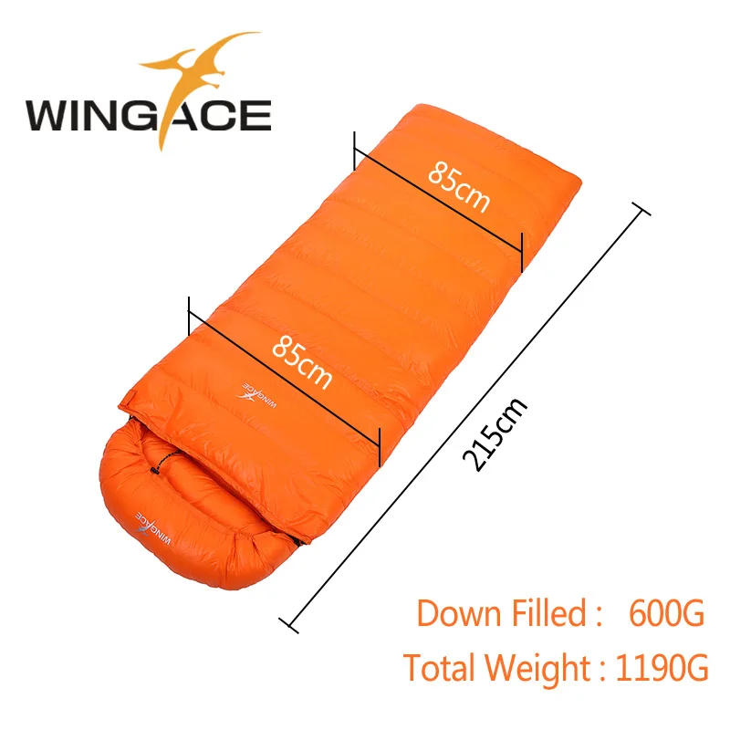 WINGACE Fill, 600 г, 1000 г, утиный пух, спальный мешок для кемпинга, ПУХОВЫЙ, 400 т, нейлоновый, складной, для улицы, походный, Сверхлегкий, спальные мешки для взрослых - Цвет: Orange 600G