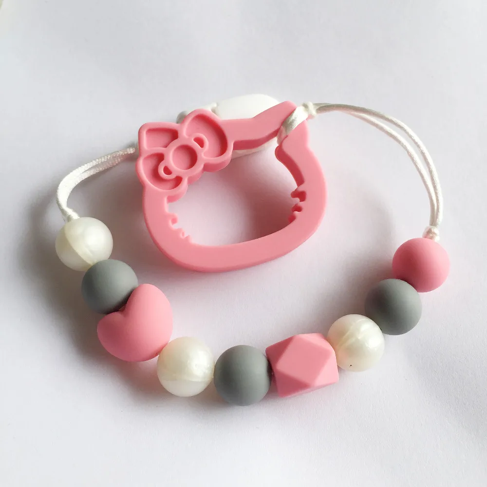 

Hello Kitty teether of Silicone Teething Pacifier Clip - silicone Kitty Clip - Teether Chew Toy - baby teether pacifier clip