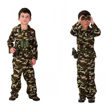 

Army Boys Camouflage Soldier Role Play Military Uniform Halloween Costumes Set