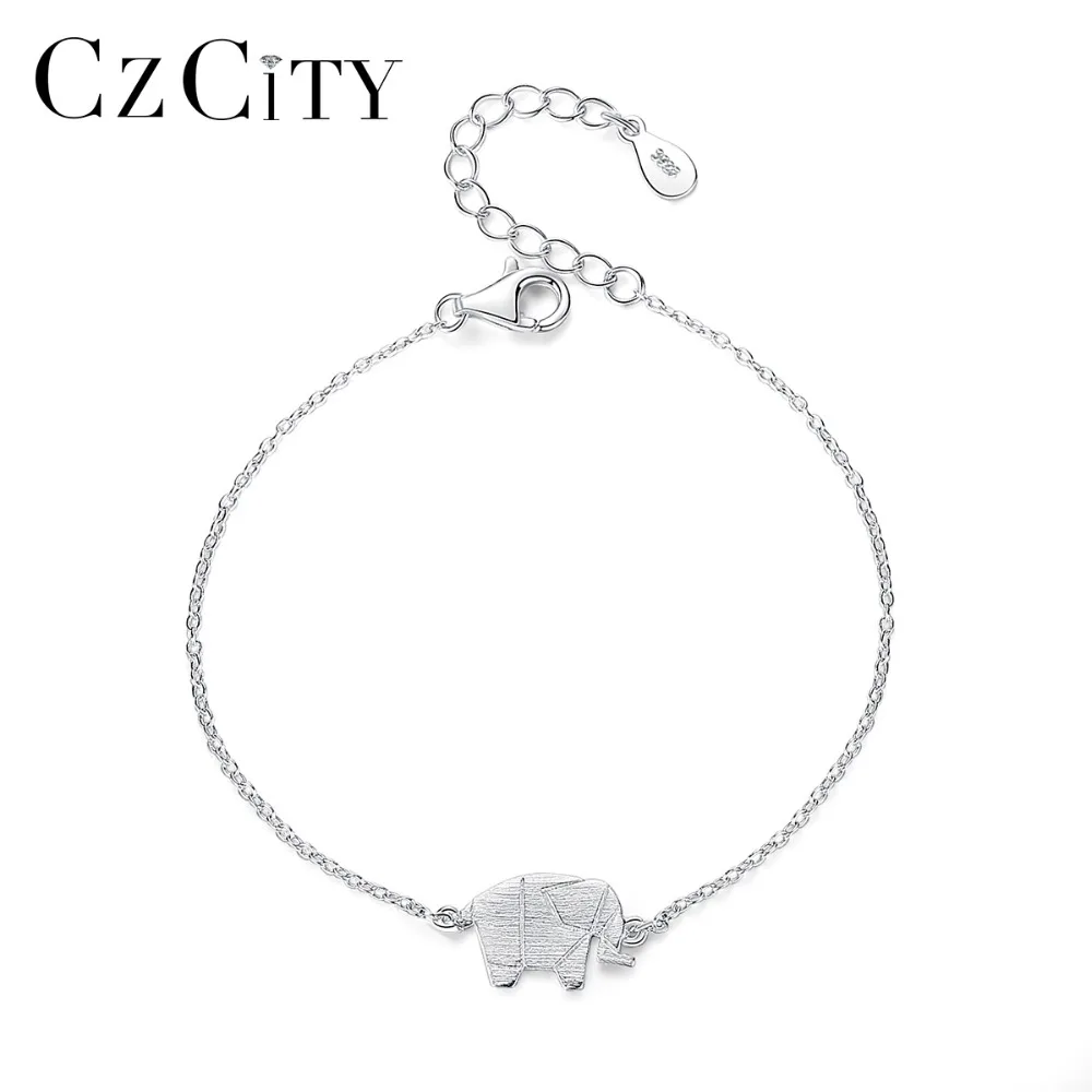 

CZCITY Real 925 Sterling Silver Bracelets For Women Vivid Brushed Elephant Design Animal bracelet argent 925 vrai Fine Jewellery