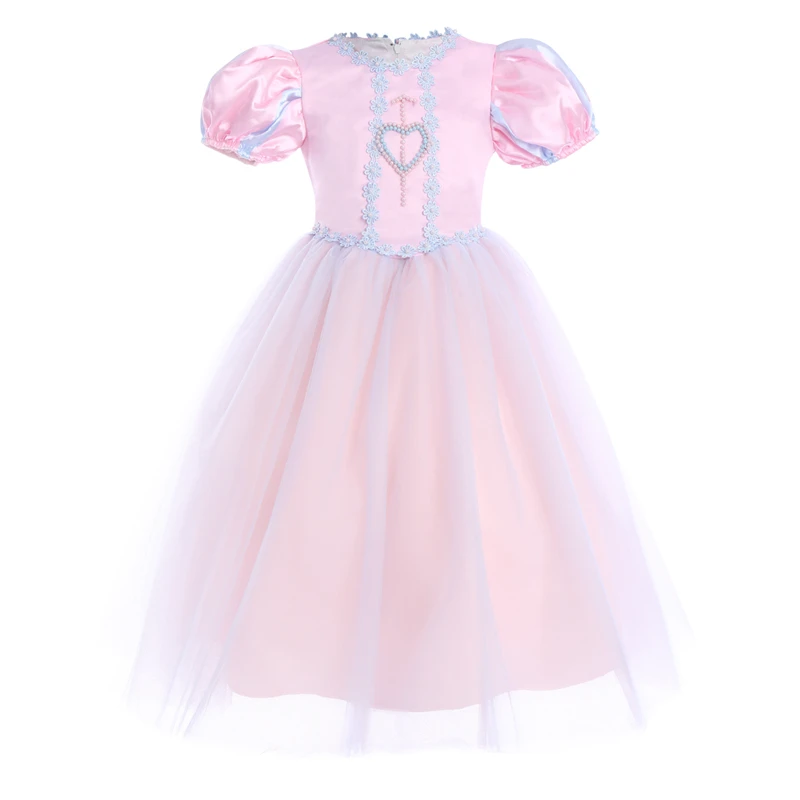 

elegant girls Princess Dress Beading Puff Sleeve Tulle Spliced Long Dress Kids Girls Birthday Fairy Tale Princess Fancy Dress Up