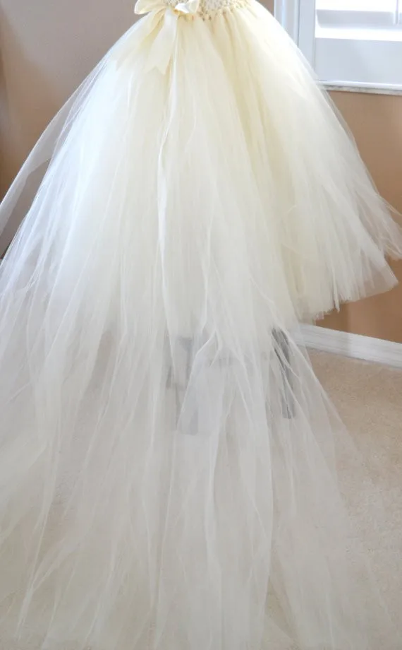 EXTRA FULL - Long Big Knot Layered Tutu Dress With 60 inch Detachable Train - All Child Sizes - Pick your colors1