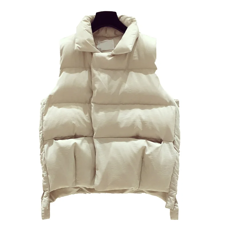 New Arrival Women Mandarin Collar Down Vests Solid Autumn Winter Sleeveless Cotton Parkas Casual Apricot Short Waistcoat