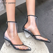 2019 New Sexy Transparent Clear PVC Women Ankle Boots High Quality Pointed Toe High Heels Spring/Autumn Zipper Boots Size 34-43 luchfive individual front zipper ankle boots for women pointed toe clear acrylic wedge heels transparent women short boots