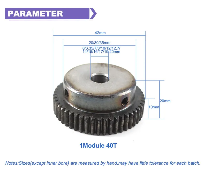 Металлические зубчатые колеса 1 модуль 40 т 45 Сталь Rc Шестерня Шестерни s колеса 6/6. 35/7/8/12/12. 7/14/15 мм диаметр 1 пресс-форма 40 зубы Шпоры Шестерни прямозубая шестирня