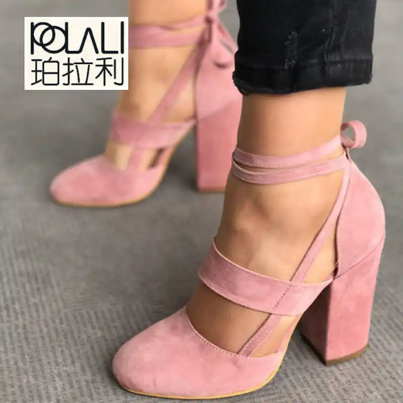 POLALI zapatos de gladiador aterciopelados para mujer, tacones altos con  correa de tobillo, tacón grueso, a la moda, para fiesta, boda, envío  directo|Zapatos de tacón de mujer| - AliExpress