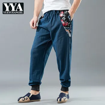 

Spring Thin 100% Linen Men Casual Pants 2019 New Printing Drawstring Full Length Solid Loose Joggers Trousers Male Streetwear