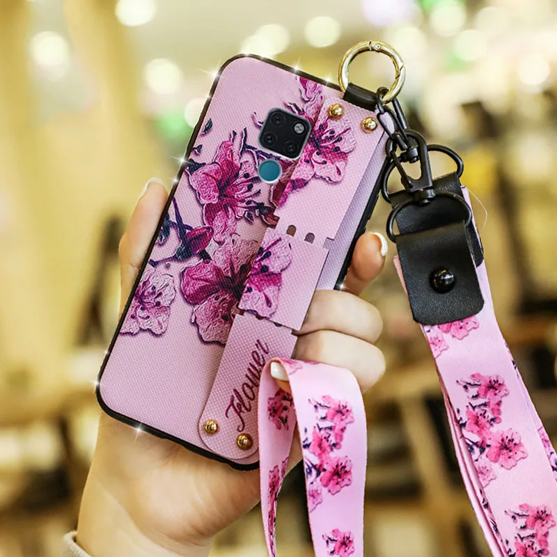 

Glitter Wrist Strap Flower Soft Case For Huawei Mate 20 Pro 20X P20 Lite Jewelled With Hanging Rope Wristband Case For Mate20 X