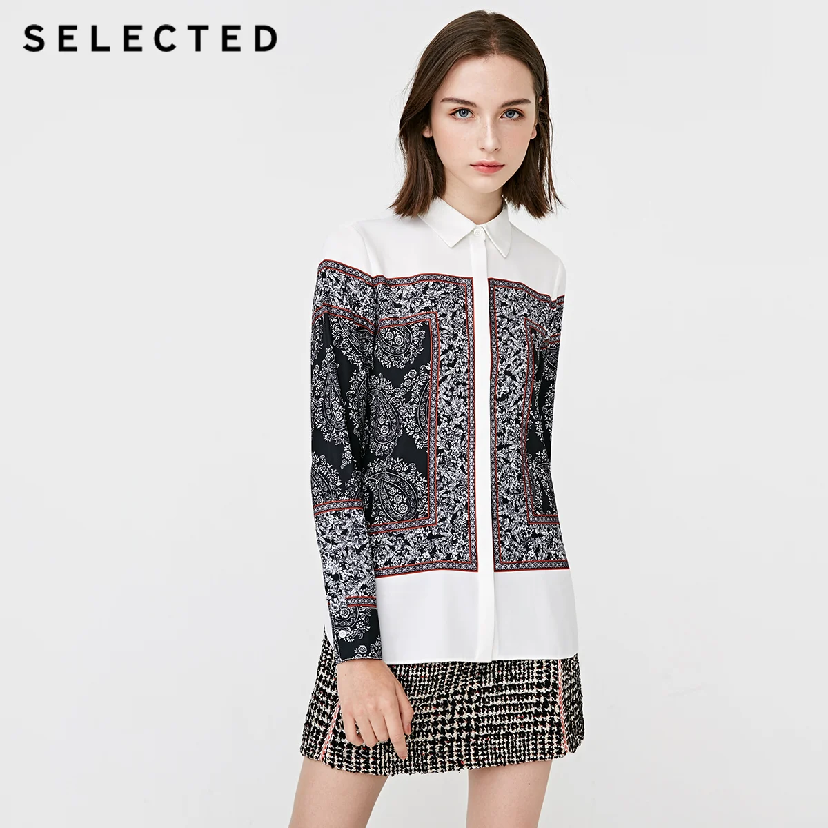 SELECTED Women's Chiffon Print Long-sleeved Shirt S|418405512