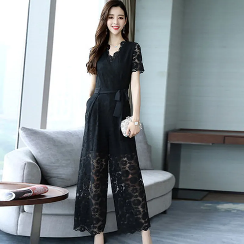 Новинка лета 2019 женский темпераментный тонкий модный кружевной комбинезон с