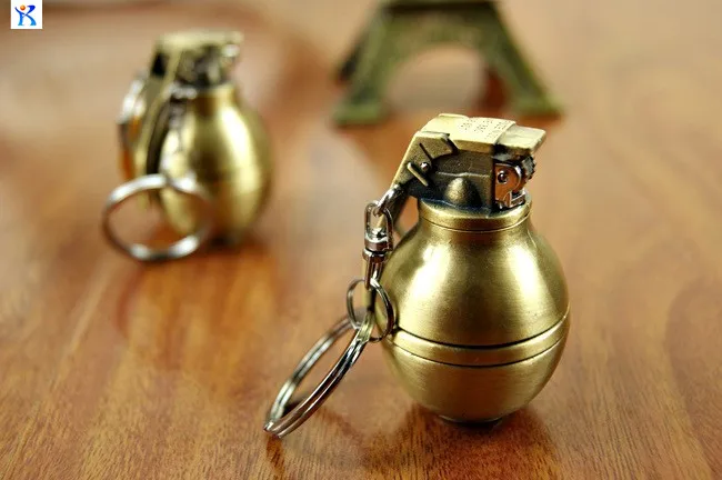 Wholesale- Simulation bomb metal lighter Keychain Flame Lighter Butane inflatable creative model cigarette lighter gift8
