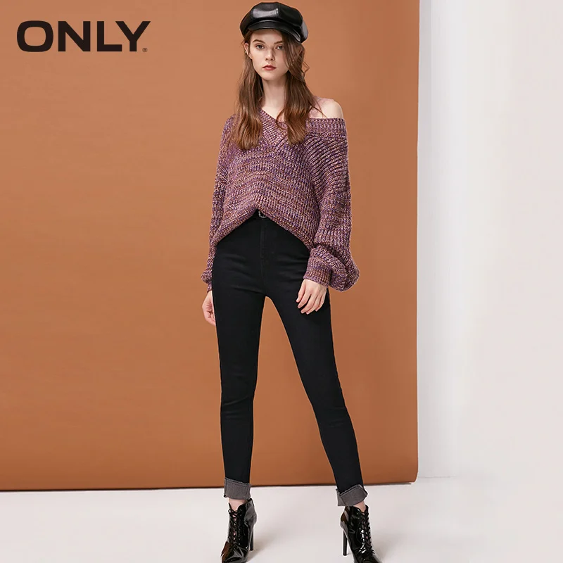 ONLY 2019 spring and summer new frayed slit hem high waist tight jeans | 118432508