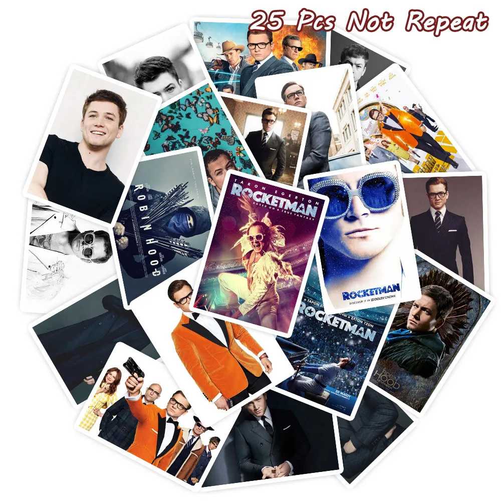 

25Pcs/a pack Taron Egerton Rocketman Kingsman Movie Poster Stickers for Luggage Laptop Skateboard Art Wall Decals Special Gifts