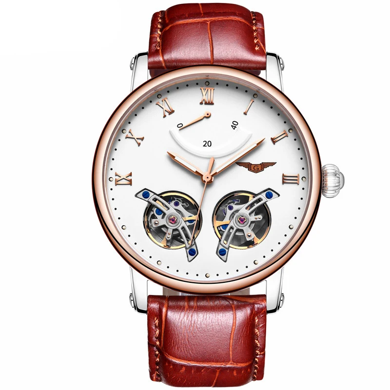 

GUANQIN GJ16046 skeleton Tourbillon Men's Watch Luxury Buckle Leather Clock Automatic Self-Wind Mechanical Wristwatches
