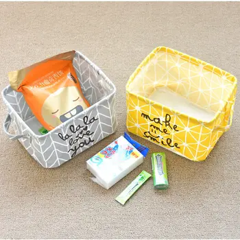

Cute Printing Desktop Storage Basket Waterproof Organizer Sack Cotton Linen Sundries Storage Box Cabinet Underwear container
