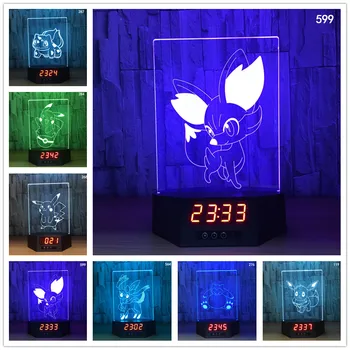 

Pikachu Pokeball 3D Illusion Calendar Clock Lamp 7 Colors Changing Pokemon Go Action Figure visual illusion LED Night Lights