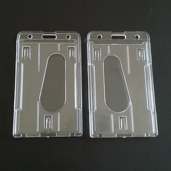 

1Pcs Hard Plastic Double-faced Card Holder Transparent Clear Horizontal ID Badge Holders Card Cover Easy Access Thumb Notch