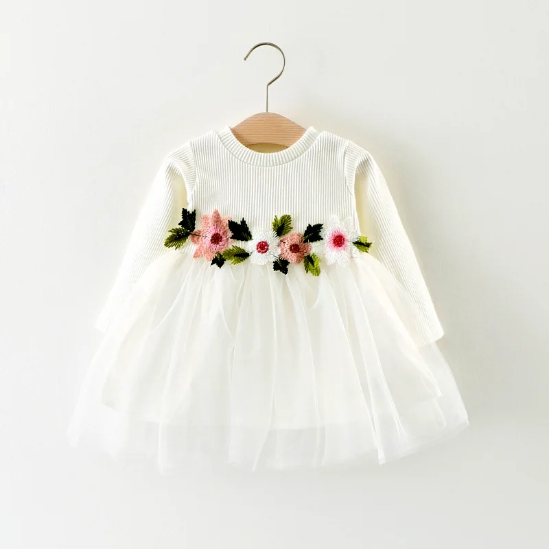 HYLKIDHUOSE г., весеннее платье для маленьких девочек платье-пачка с цветочным рисунком для девочек детское Хлопковое платье с длинными рукавами одежда для малышей - Цвет: Белый