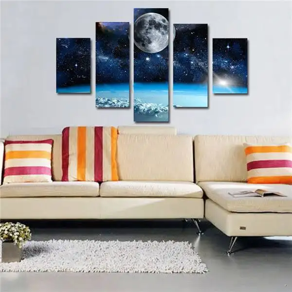 

Unframed 5 Panel Space Universe Landscape Paintings Canvas Modern Large Hd Printed Cuadros Earth Painting For Living Room