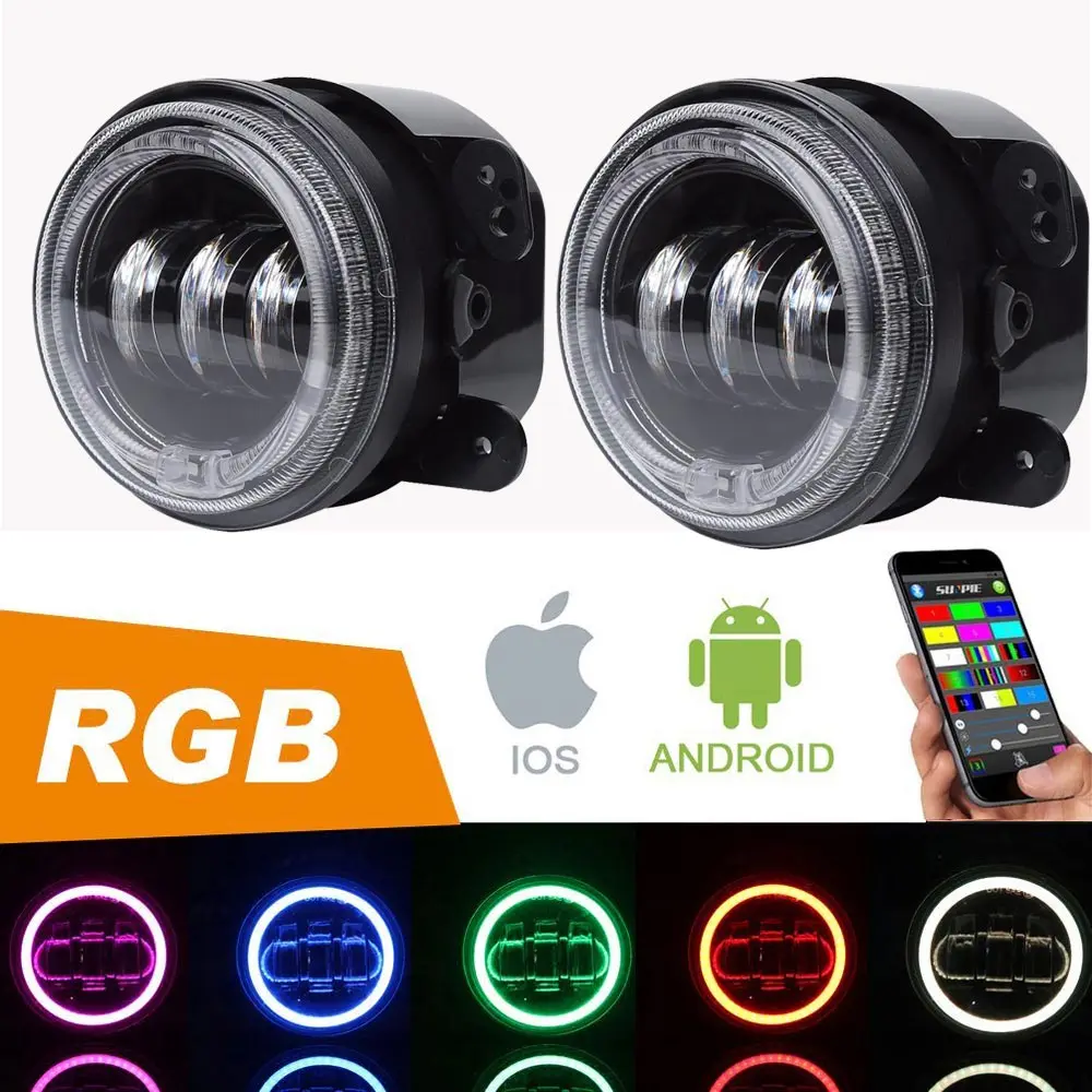 7 дюймов круглый проект светодиодный фары для автомобиля+ 4 туман лампы RGB Halo Jeep Wrangler Bluetooth телефон приложение контрольные фары