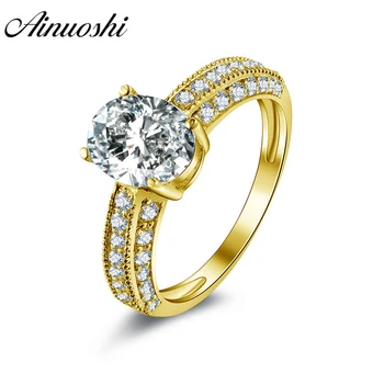 

AINUOSHI Trendy 2CT Oval Ring 14K Solid White/Yellow Gold Multi Pave Setting Band Round Cut Sona Diamond Wedding Engagement Ring