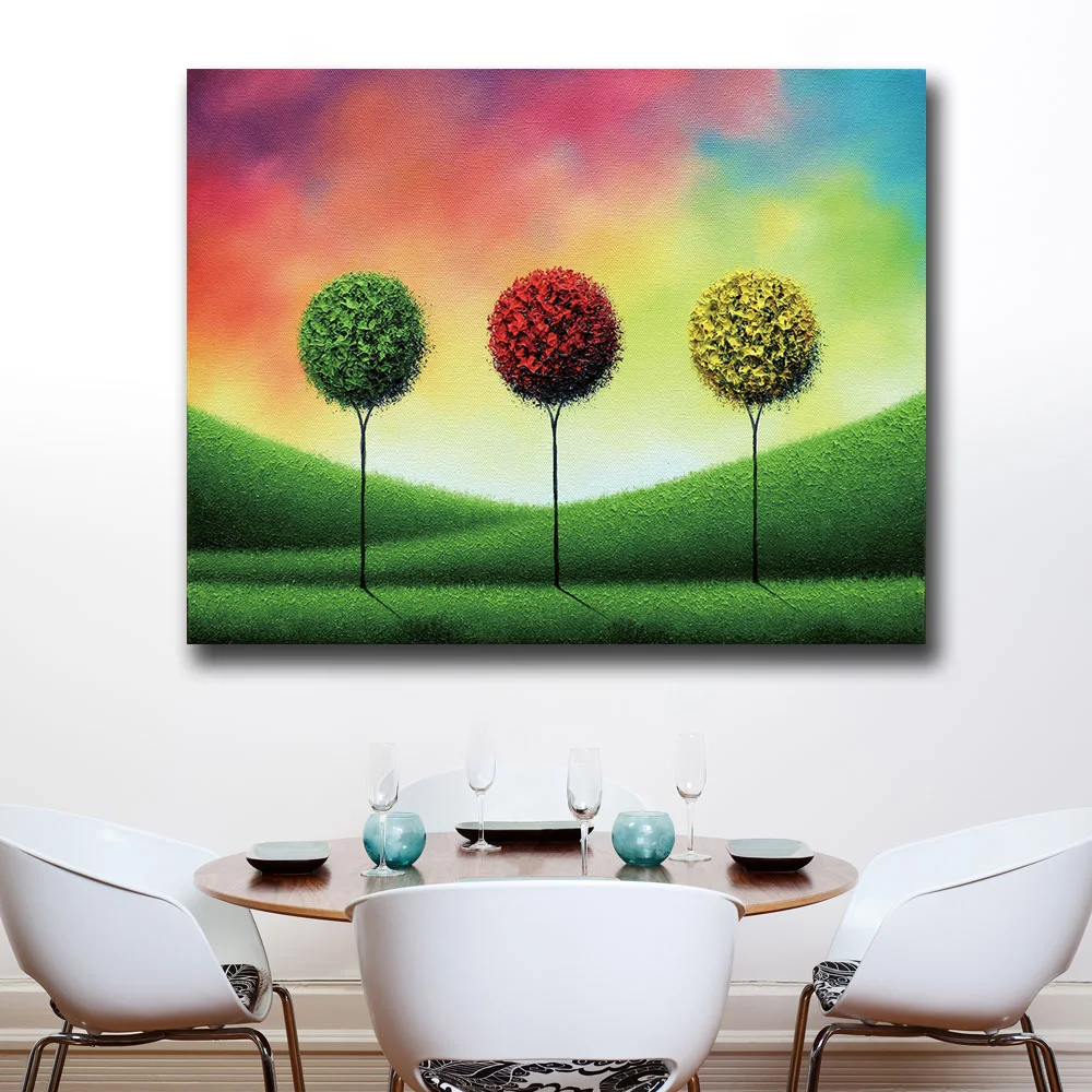 Wxkoil Fashion Abstract Art Three Color Trees Wall Art Canvas Painting For Living Room Home