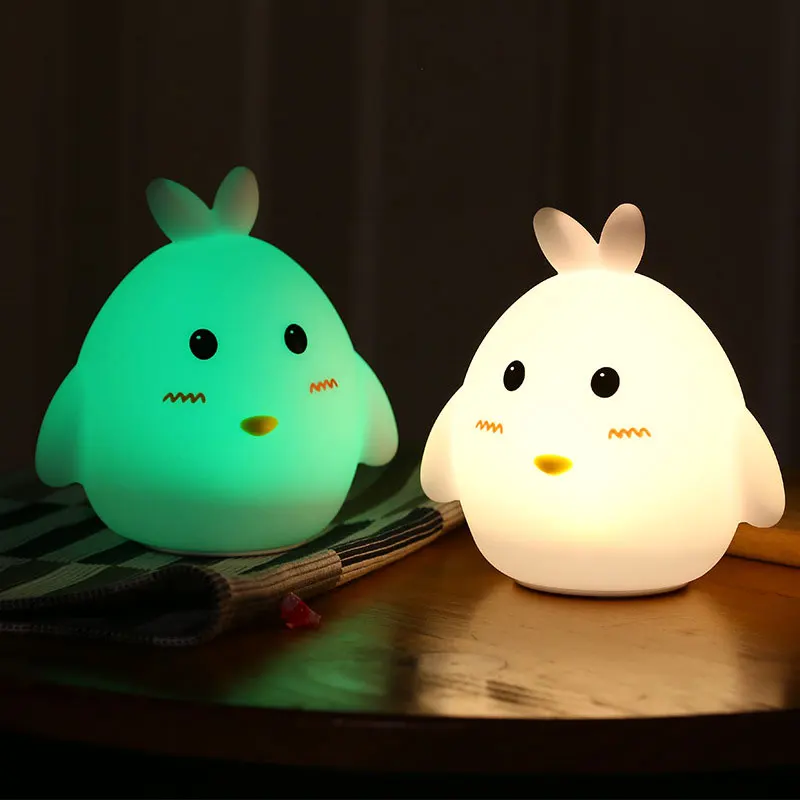 

Color Changing Novelty Lighting USB Touch Night Light Pat Light Cute Cartoon Silicone Chick Lamp Baby Kid Bedside Night Lamp