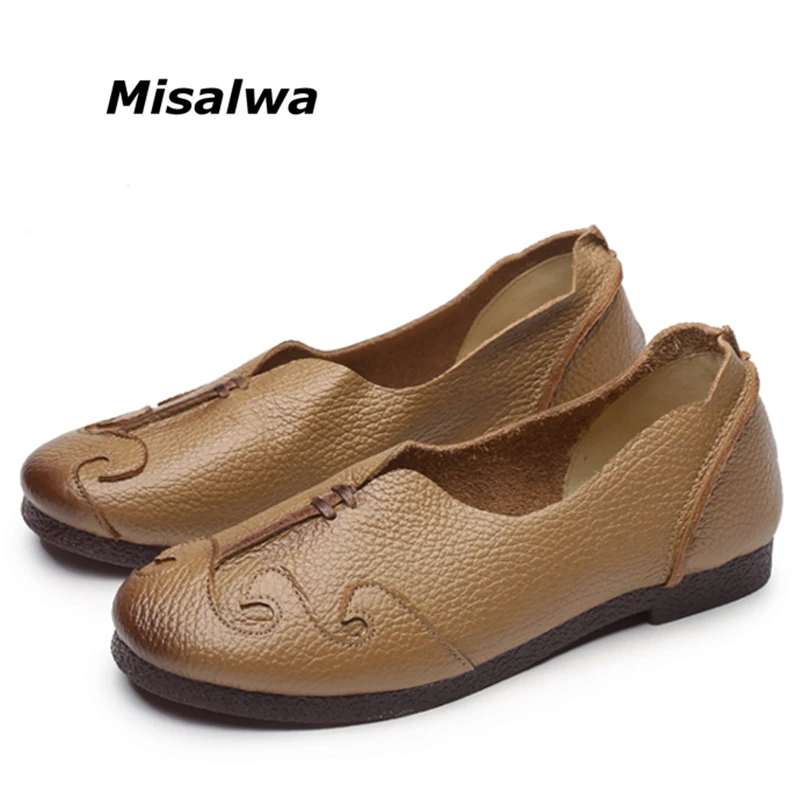 Misalwa/китайский элемент, Женская удобная обувь из натуральной кожи на плоской подошве, легкая мягкая женская обувь ручной работы, женская